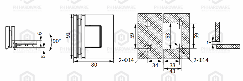 RAS4808C-90 | 90° Glass-to-Glass Shower Hinge with Soft-closing Function view 2