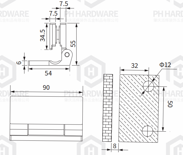 4903 |  90 Degree Wall Mount Shower Hinge Without Spring view 2