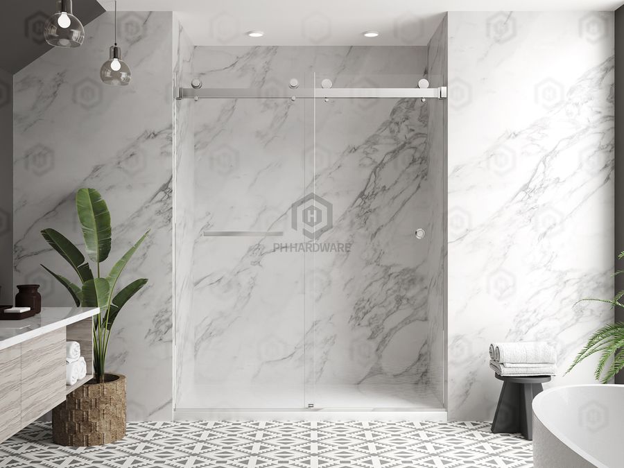 A060D | Ø60 Square Guide Tube Frameless Shower Glass Sliding Door System