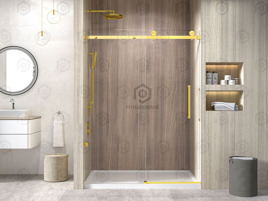 A070E | Ø70 Square Guide Tube Frameless Shower Glass Sliding Door System