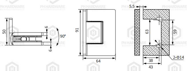 RAS4808C | 90° Offset Back Plate Wall Mounted Adjustable Shower Hinge With Decorative Cover view 2