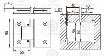 PHA04-180 | 180° Glass-to-Glass Adjustable Shower Hinge with Soft-closing Function view 2