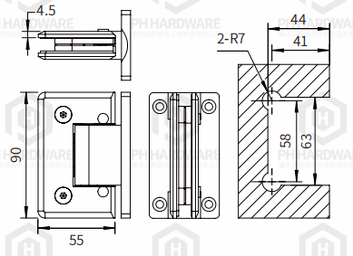 PHA04-TR | 90° Beveled Edge Full Back Plate Wall Mounted Adjustable Shower Hinge with Soft-closing Function view 2