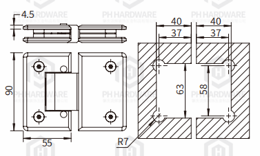PHA04-180R | 180° Beveled Edge Glass-to-Glass Adjustable Shower Hinge with Soft-closing Function view 2