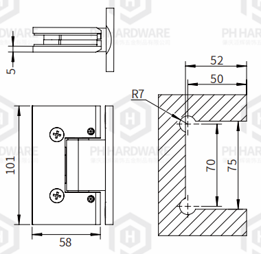 PHA05-T | 90° Full Back Plate Wall Mounted Adjustable Shower Hinge with Soft-closing Function view 2