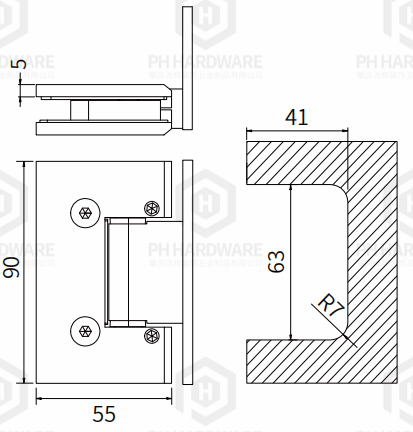 4804-90L | 90° Offset Back Plate Wall Mounted Adjustable Shower Hinge view 3