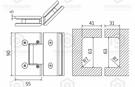 4804-135 | 135° Glass-to-Glass Adjustable Shower Hinge view 3