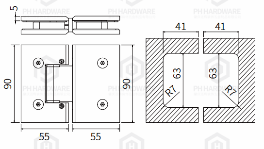 4804-180 | 180° Glass-to-Glass Adjustable Shower Hinge view 3