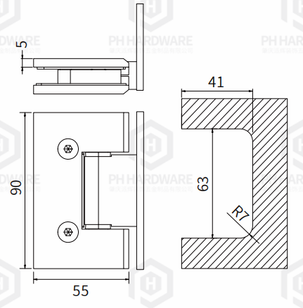 4807-90L | 90° Offset Back Plate Wall Mounted Shower Hinge view 3