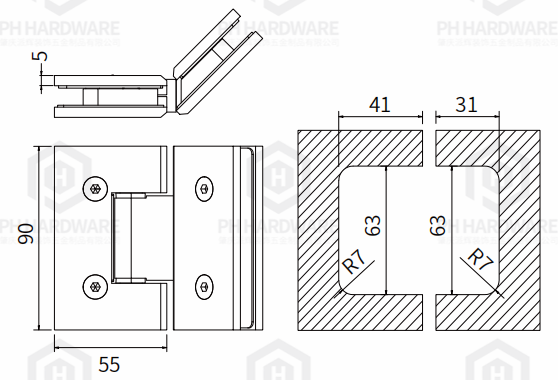4807-135 | 135° Glass-to-Glass Shower Hinge view 3