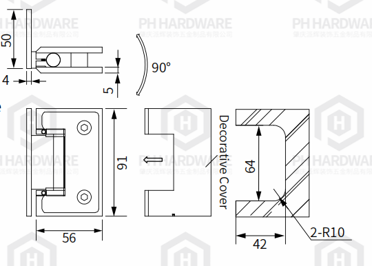 L4801 | 90° Offset Back Plate Wall Mounted Adjustable Shower Hinge With Decorative Cover view 2