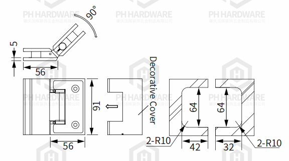 4801-135 | 135° Glass-to-Glass Adjustable Shower Hinge With Decorative Cover view 2
