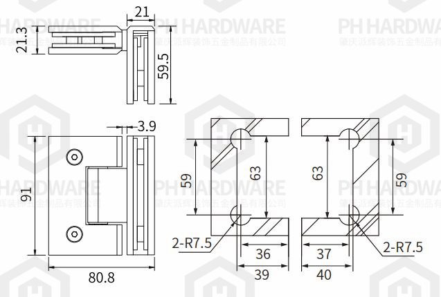 4802-90S | 90° Glass-to-Glass Adjustable Shower Hinge view 2