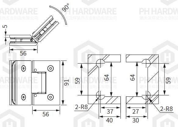4802-135 | 135° Glass-to-Glass Adjustable Shower Hinge view 2