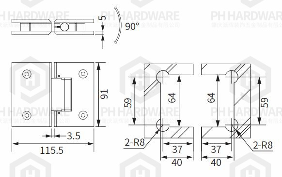 4802-180 | 180° Glass-to-Glass Adjustable Shower Hinge view 2