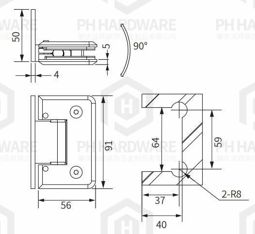 L4803 | 90° Offset Back Plate Wall Mounted Beveled Edge Adjustable Shower Hinge view 2
