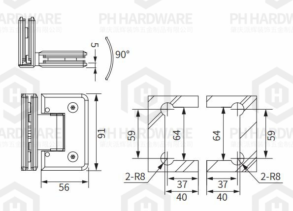 4803-90S | 90° Glass-to-Glass Beveled Edge Adjustable Shower Hinge view 2