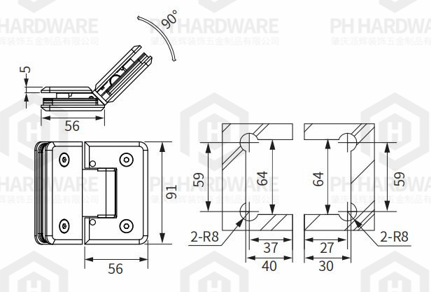 4803-135 | 135° Glass-to-Glass Beveled Edge Adjustable Shower Hinge view 2