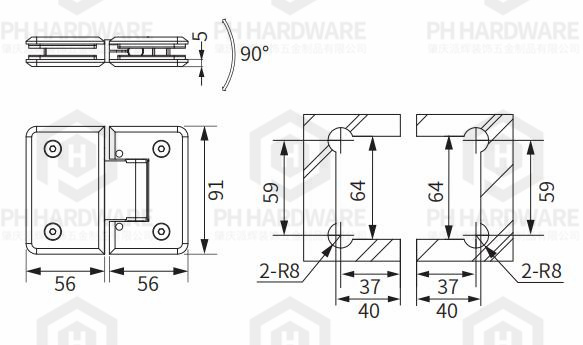 4803-180 | 180° Glass-to-Glass Beveled Edge Adjustable Shower Hinge view 2