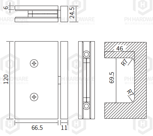 PHA360-120 | Top or Bottom Mount Pivot Hinge view 2