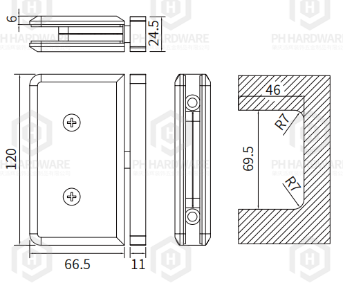 PH360-120 | Beveled Edge Top or Bottom Mount Pivot Hinge view 2
