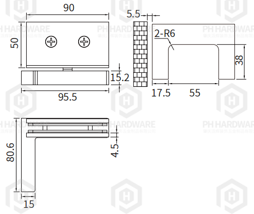 4217C-L | Offset Bracket Wall Mount Pivot Hinge view 2