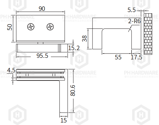 4217C-R | Offset Bracket Wall Mount Pivot Hinge view 2