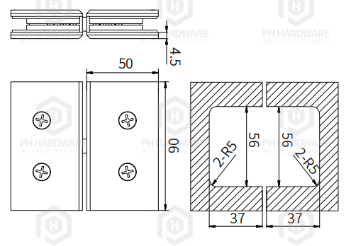 4217D | Glass-to-Glass Mount Pivot Hinge view 2