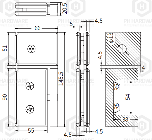 4217E | Top or Bottom Mount Pivot with Attached U-Clamp Hinge view 2
