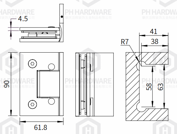 PHA01-L | 90° Offset Back Plate Wall Mounted Adjustable Shower Hinge view 3