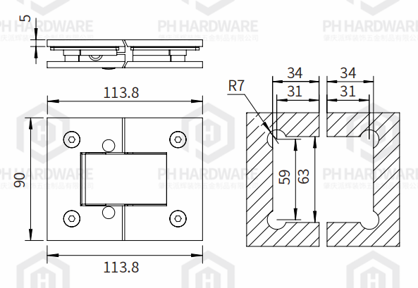 PHA01-180 | 180° Glass-to-Glass Adjustable Shower Hinge view 3