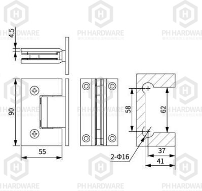 WG327-T (90mm) | 90° Full Back Plate Wall Mounted Shower Hinge view 2