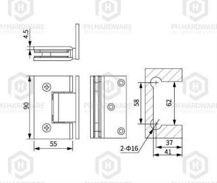 WG327-L (90mm) | 90° Offset Back Plate Wall Mounted Shower Hinge view 2