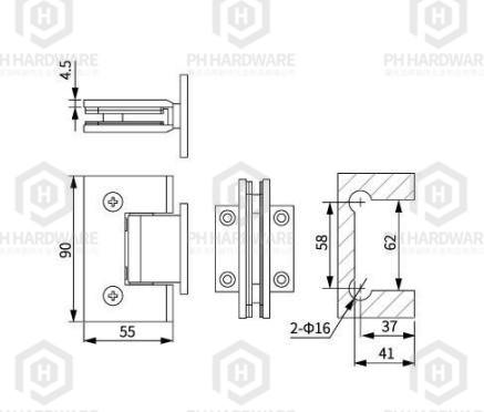 WG327-TA (90mm) | 90° Short Back Plate Wall Mounted Shower Hinge view 2