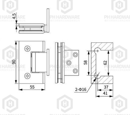 WG327-LA (90mm) | 90° Offset Short Back Plate Wall Mounted Shower Hinge view 2