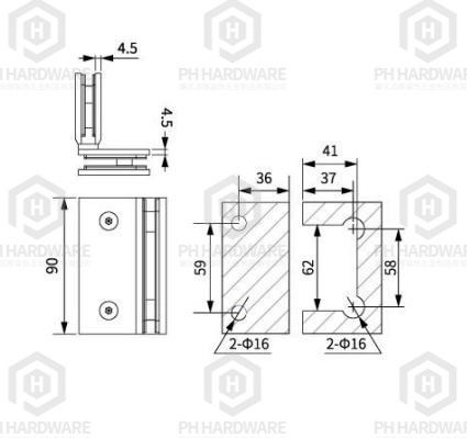 WG327-90 (90mm) | 90° Glass-to-Glass Shower Hinge view 2