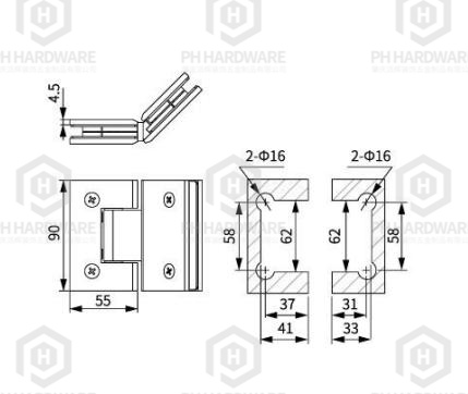 WG327-135A (90mm) | 135° Glass-to-Glass Shower Hinge view 2
