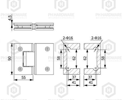 WG327-180(90mm) | 180° Glass-to-Glass Shower Hinge view 2