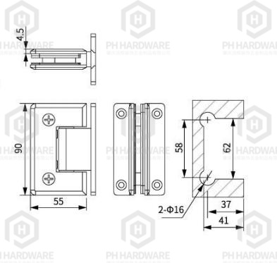 WG328-T (90mm) | Beveled Edge 90° Full Back Plate Wall Mounted Shower Hinge view 2