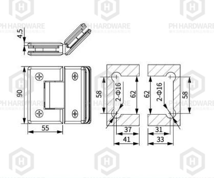 WG328-135A (90mm) | Beveled Edge 135° Glass-to-Glass Shower Hinge view 2