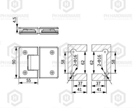 WG328-180A (90mm) | Beveled Edge 180° Glass-to-Glass Shower Hinge view 2