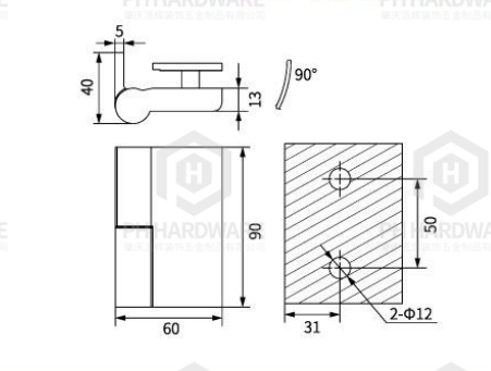 4907L | Left Side Wall Mounted Shower Glass Door Lift-Off Hinge view 2