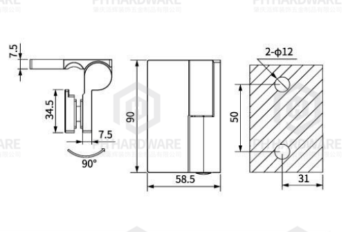 4907R | Right Side Wall Mounted Shower Glass Door Lift-Off Hinge view 2