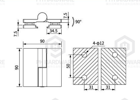 4908L | Left Side Glass-to-Glass Shower Door Lift-Off Hinge view 2