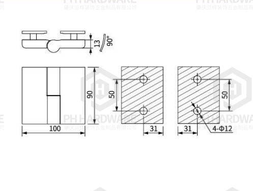 4908R | Right Side Glass-to-Glass Shower Door Lift-Off Hinge view 2