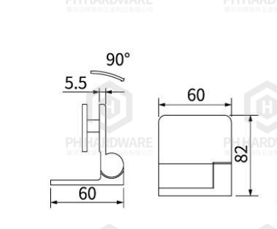 SY60-90 | 90 Degree Wall Mounted Shower Door Lift-Off Hinge view 2