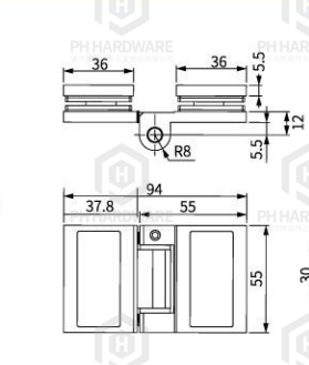 XS-180 | 180 Degree Glass-to-Glass Shower Hinge Without Spring view 2