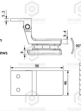 SH-0514 |  90 Degree Wall Mount Shower Hinge Without Spring view 2