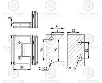 C8009-90 (101mm) | Beveled Edge 90° Glass-to-Glass Shower Hinge view 2