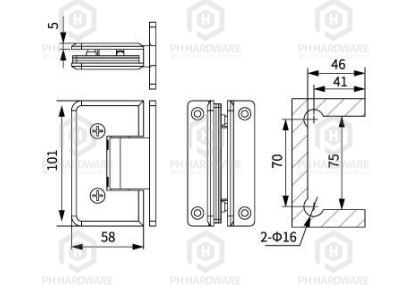C8008-H (101mm) | Beveled Edge 90° "H" Back Plate Wall Mounted Shower Hinge view 2
